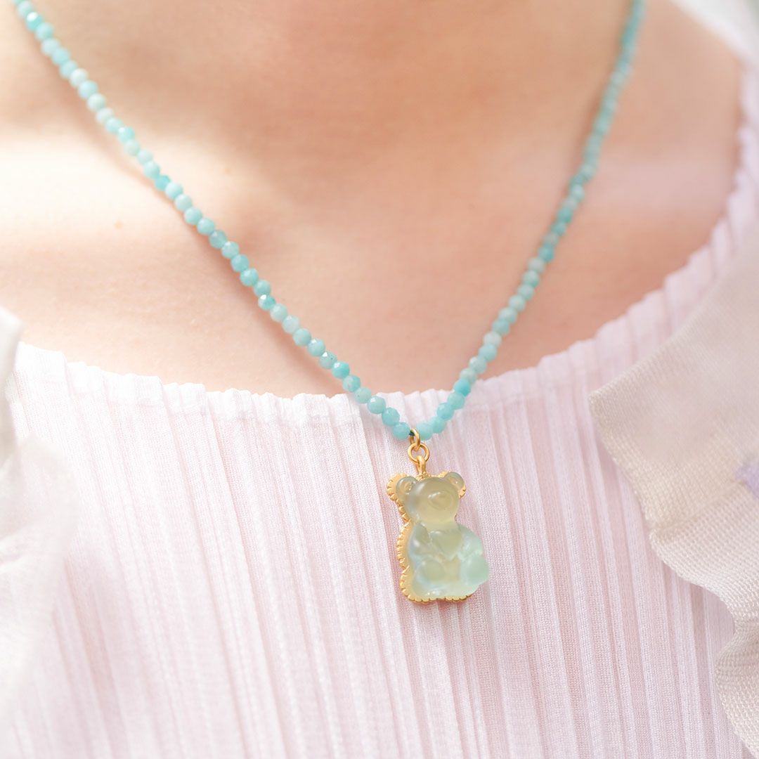 天然石ジュエリー　アマゾナイト　テディベアグミ　ネックレス