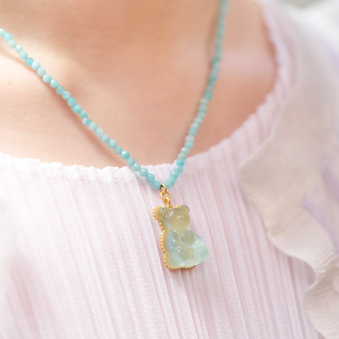 天然石ジュエリー　アマゾナイト　テディベアグミ　ネックレス