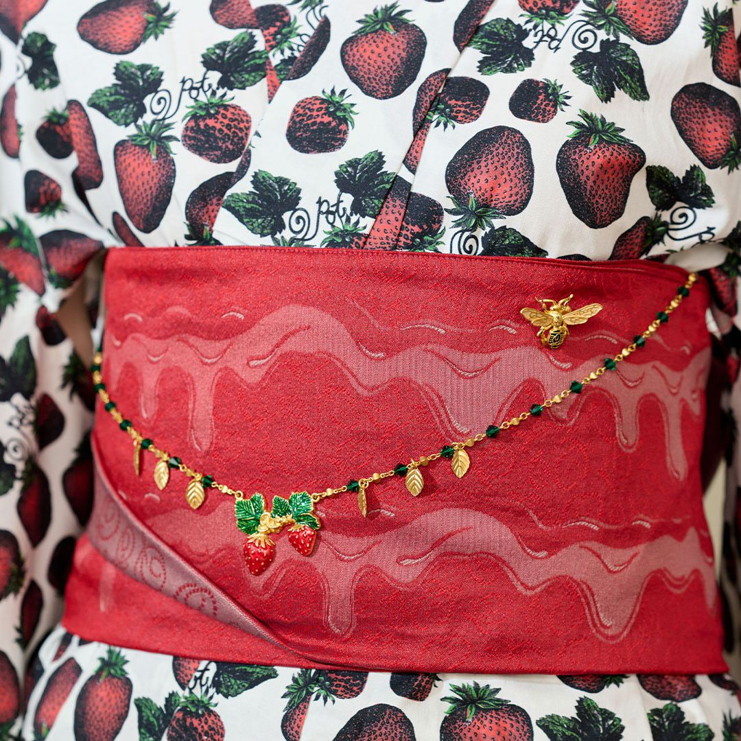 イチゴ柄　浴衣　帯セット