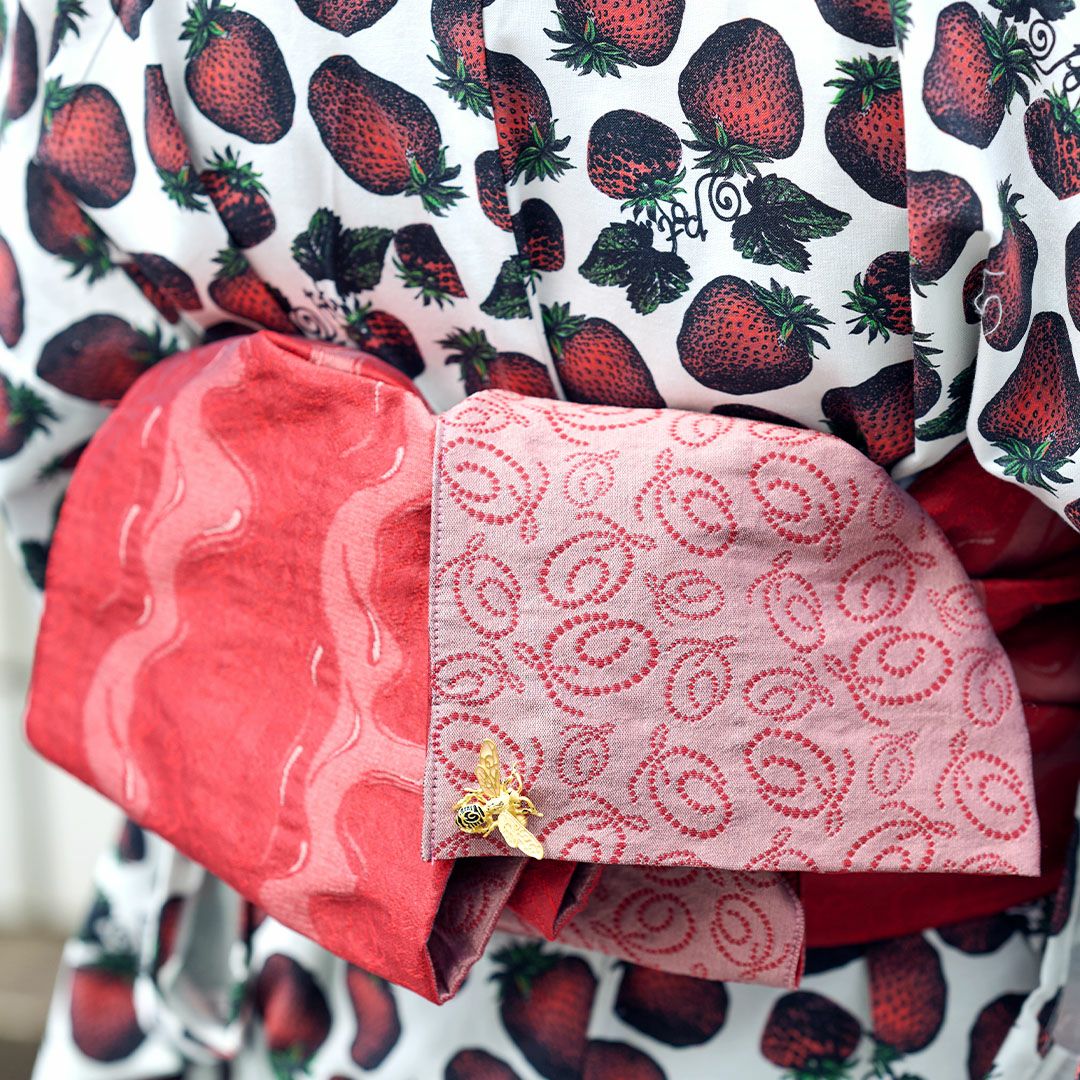 イチゴ柄　浴衣　帯セット