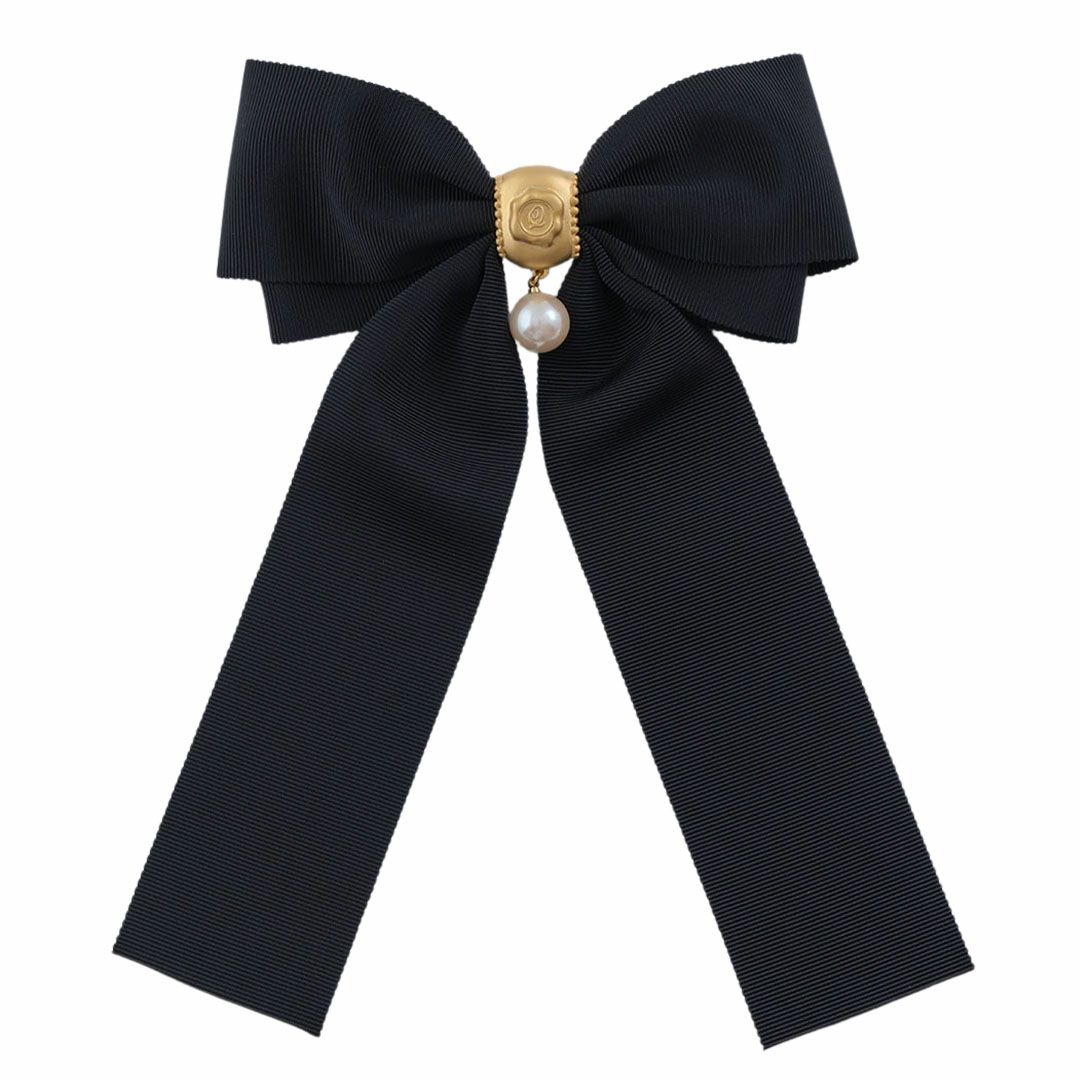 リボン パール ブローチ ブラック