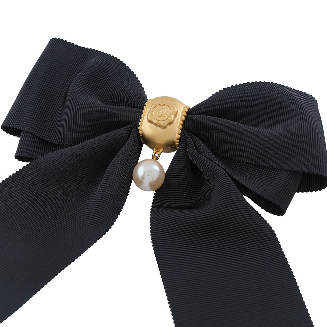 リボン パール ブローチ ブラック