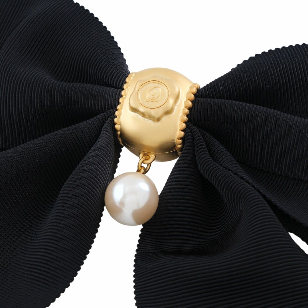 リボン パール ブローチ ブラック