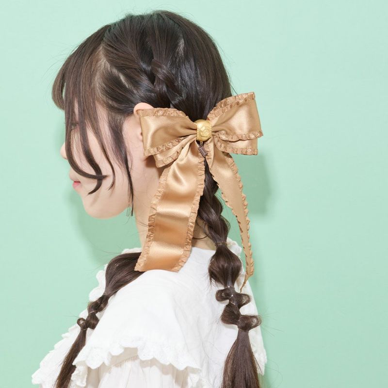 フリルサテンリボン チョコレート バレッタ(ブラウンゴールド フリルサテンリボン チョコレート バレッタ(ブラウンゴールド