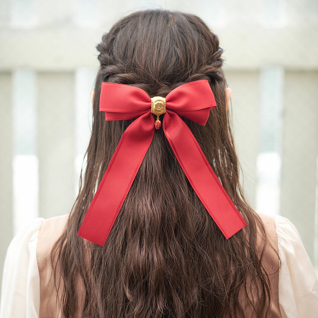 リボン イチゴ バレッタ レッド