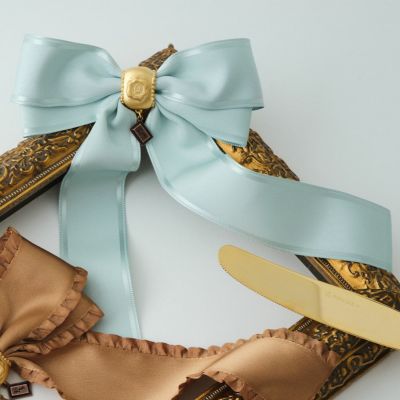 タフタサテンリボン チョコレート バレッタ(ミント）