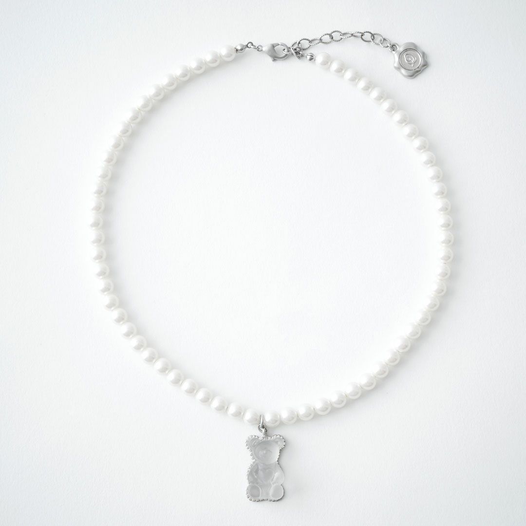 テディベアグミ　パールネックレス　クリア