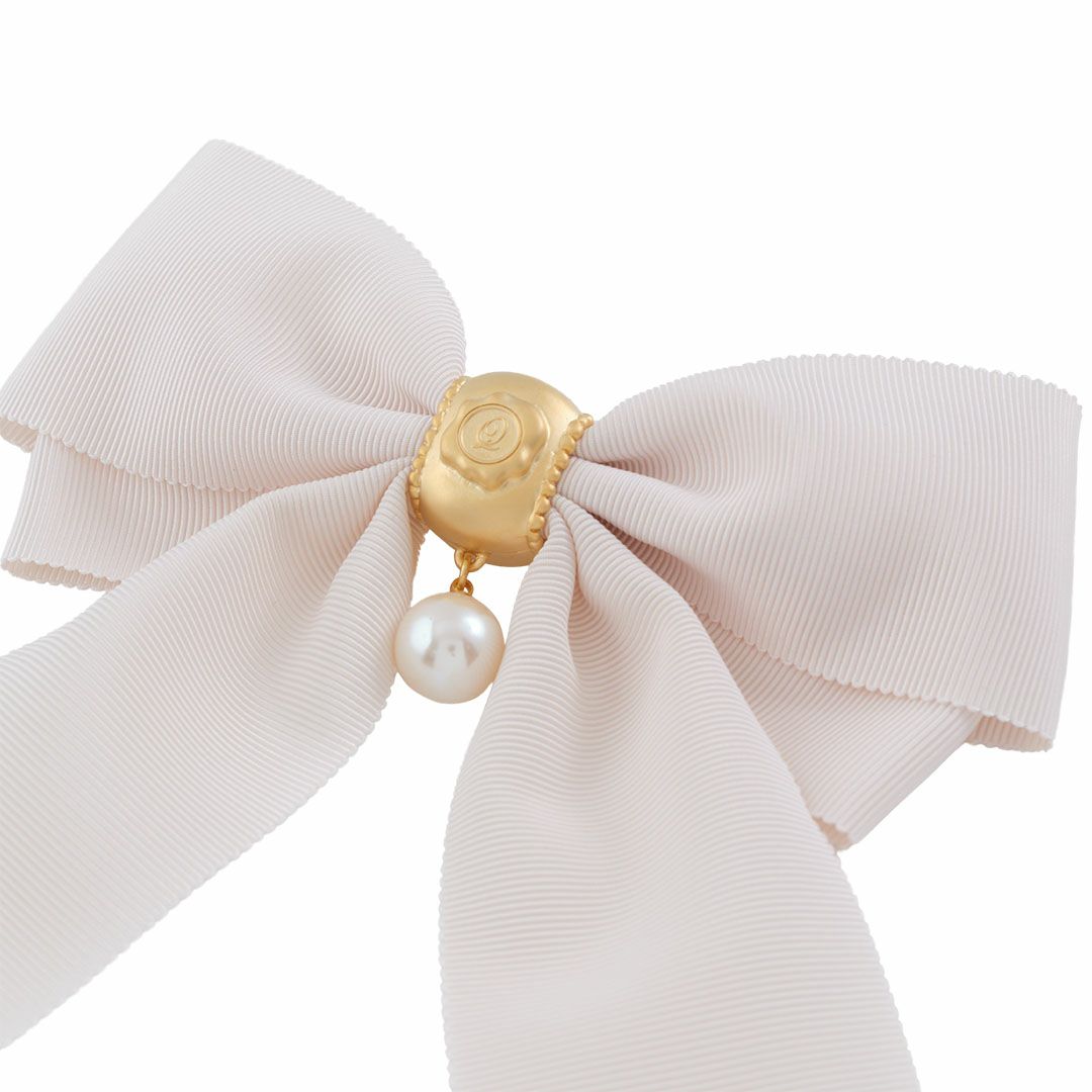 リボン パール ブローチ　オフホワイト