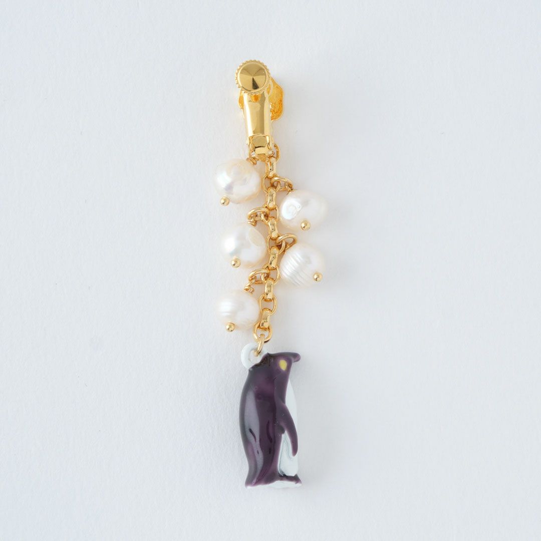 天然石ジュエリー　バロック淡水パール　ペンギン　イヤリング