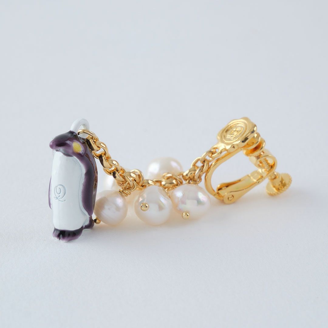 天然石ジュエリー　バロック淡水パール　ペンギン　イヤリング