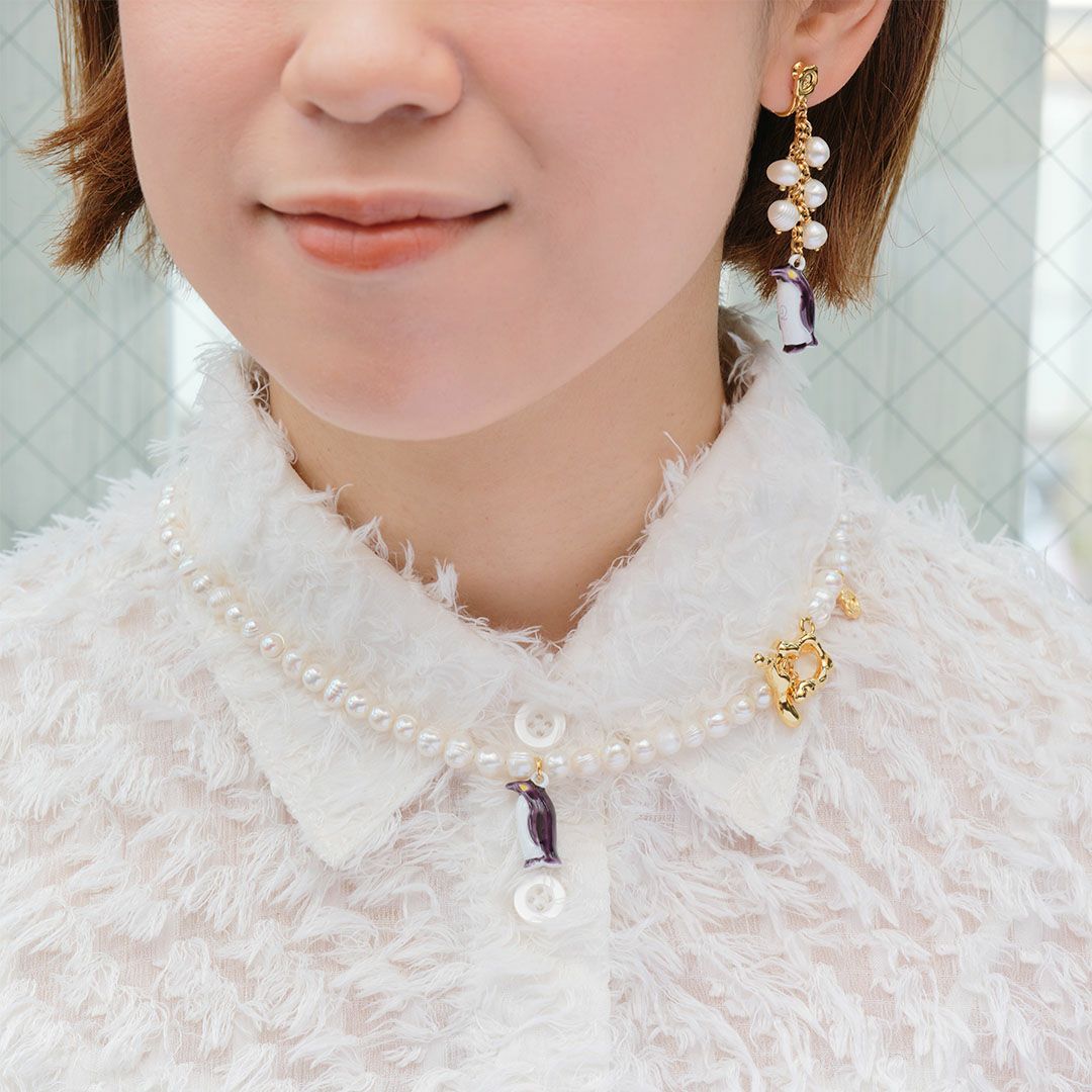 天然石ジュエリー　バロック淡水パール　ペンギン　イヤリング