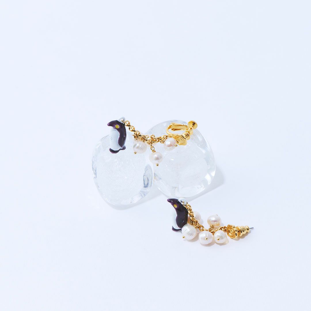 天然石ジュエリー　バロック淡水パール　ペンギン　イヤリング