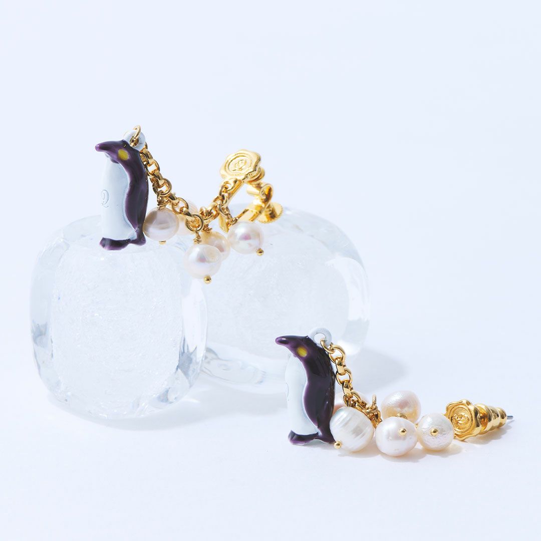 天然石ジュエリー　バロック淡水パール　ペンギン　イヤリング