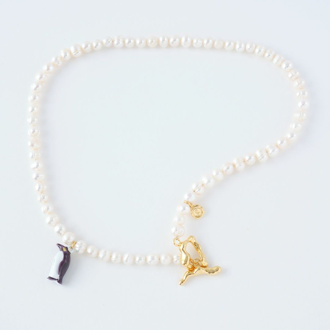 天然石ジュエリー　バロック淡水パール　ペンギン　ネックレス