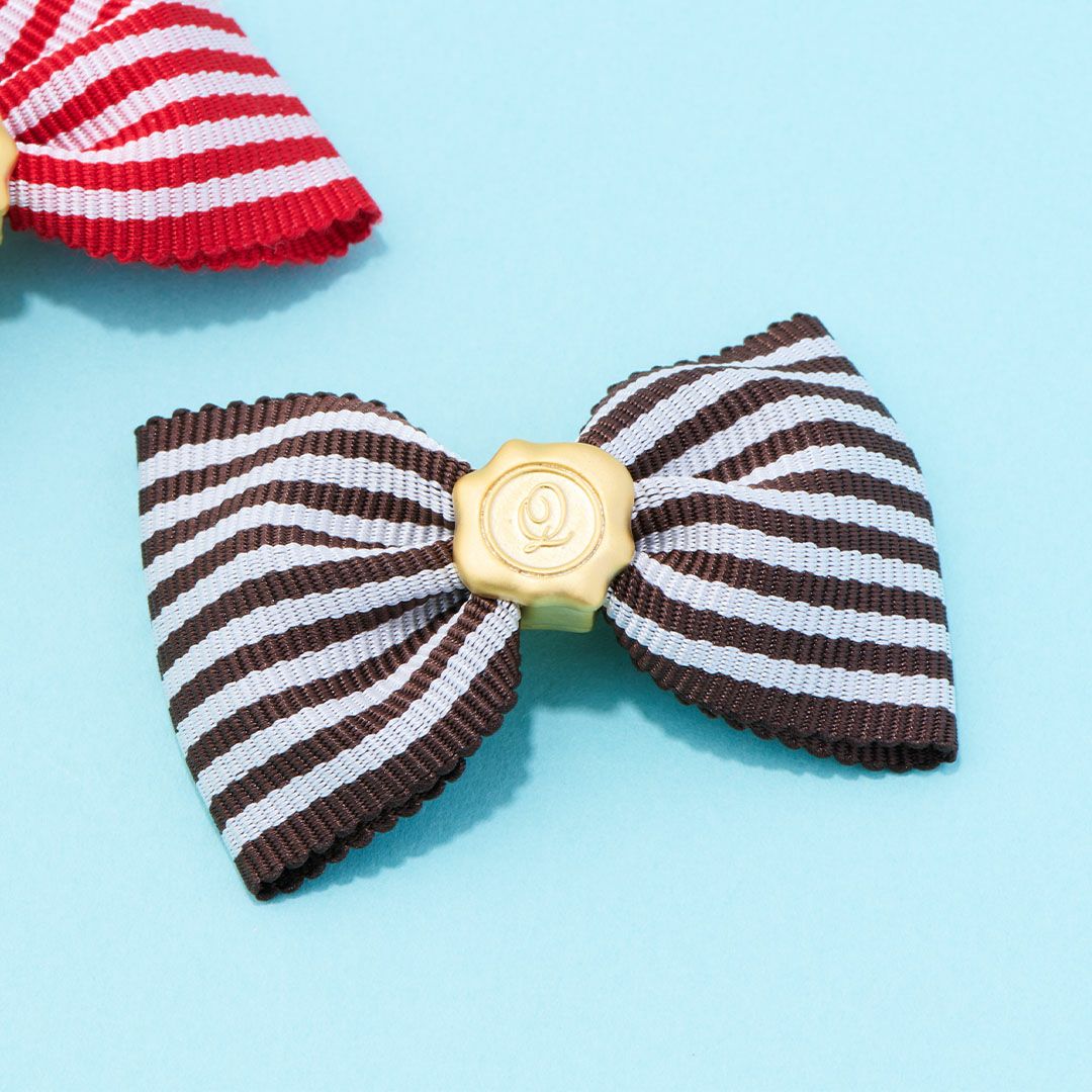 ストライプ リボンチャーム 茶×白