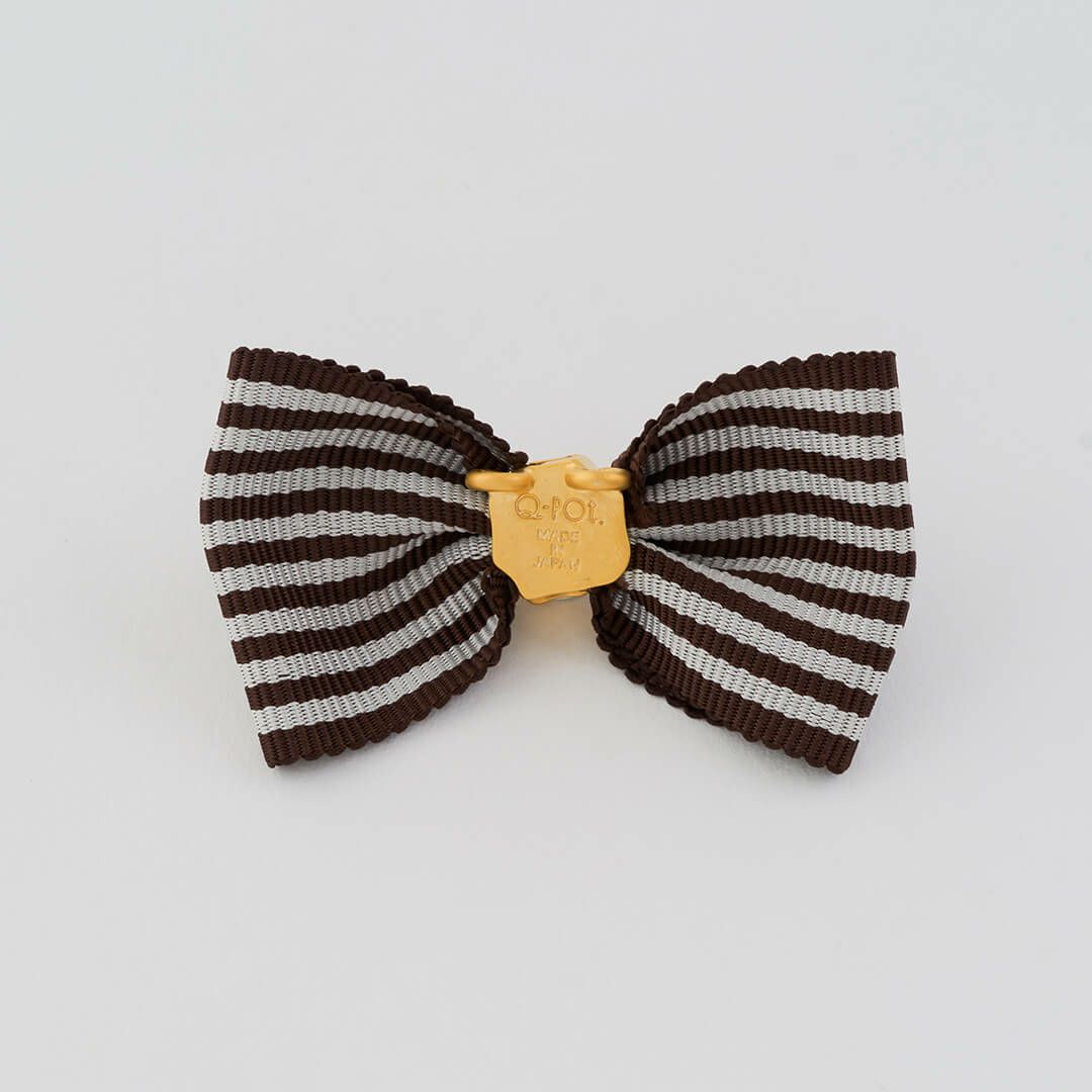 ストライプ リボンチャーム 茶×白