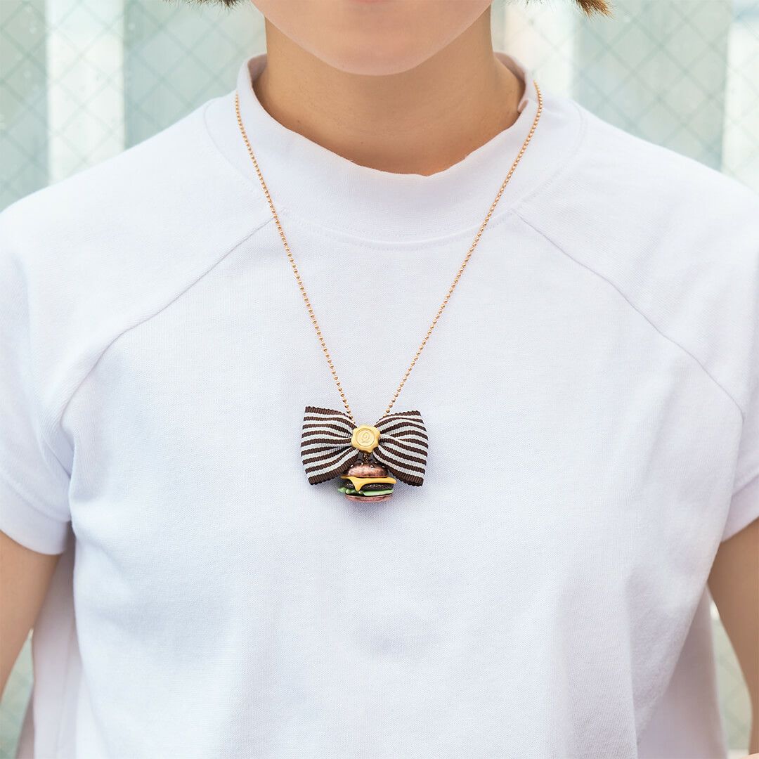 ストライプ リボンチャーム 茶×白