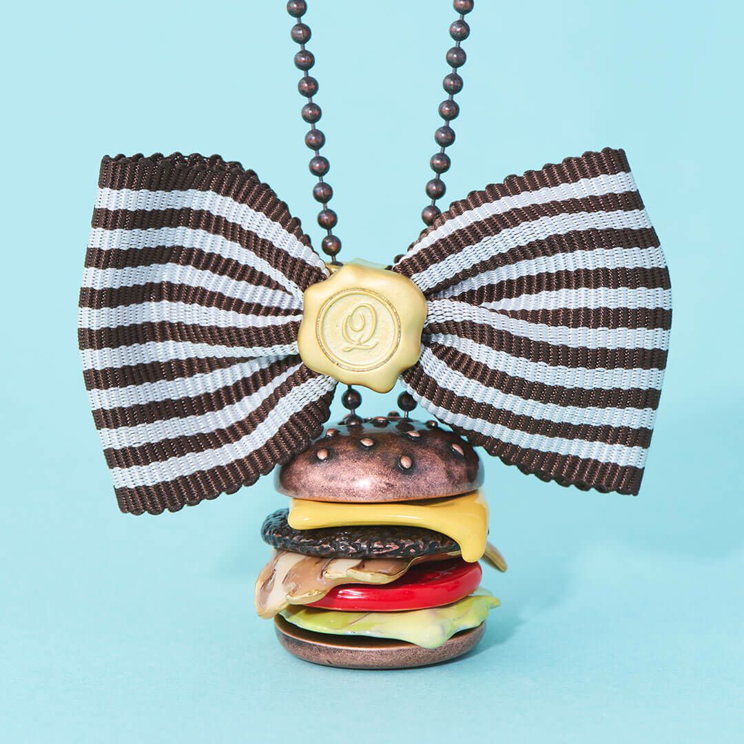 ストライプ リボンチャーム 茶×白