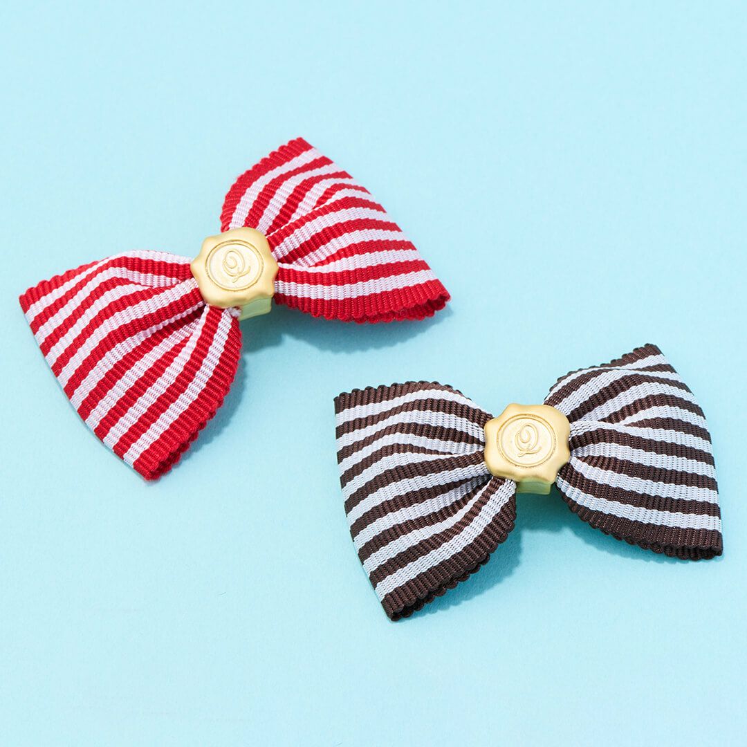 ストライプ リボンチャーム 茶×白