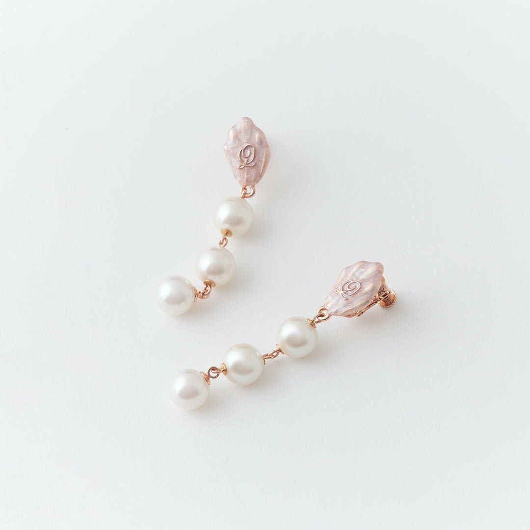 バレエコア パール ホワイト シェル イヤリング