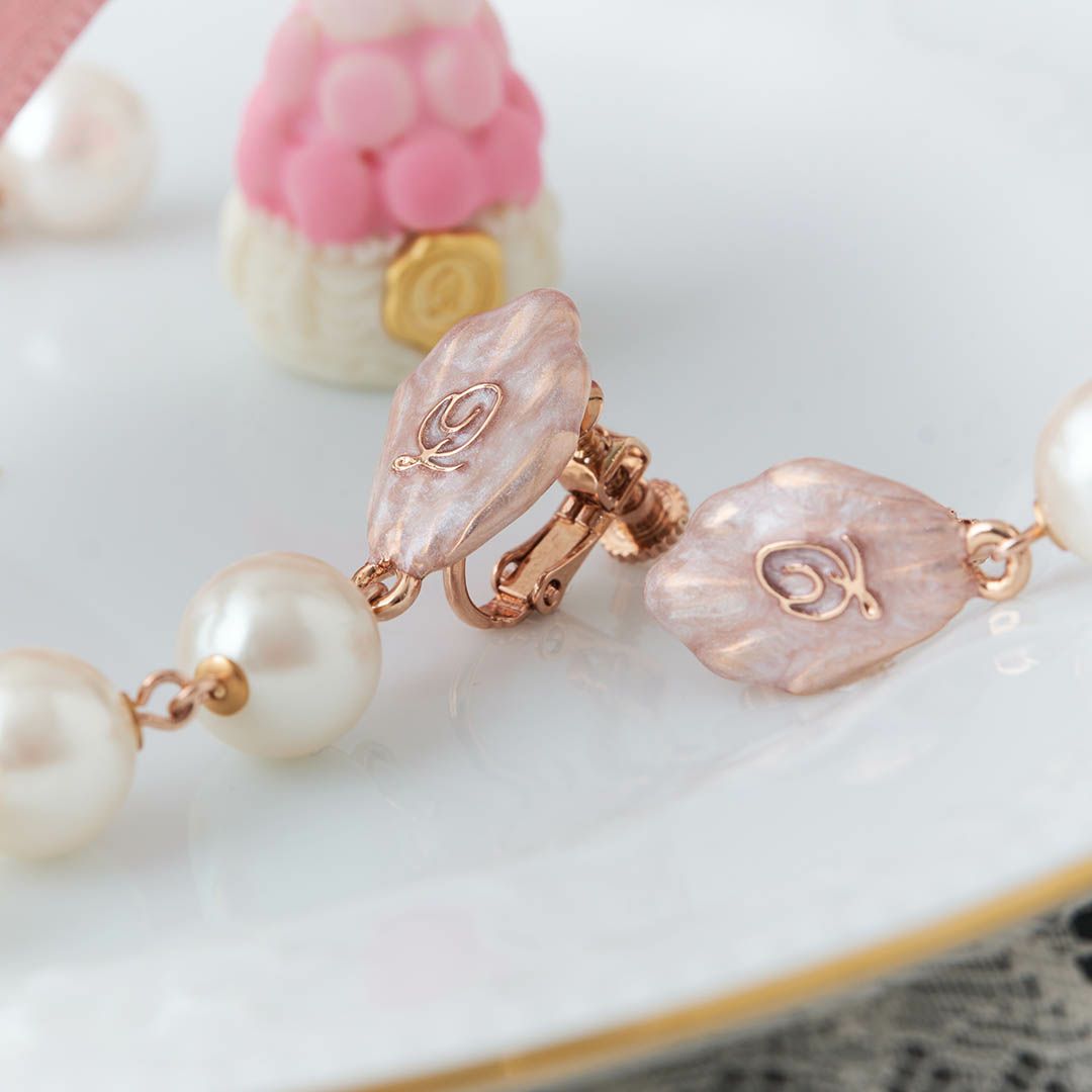 バレエコア パール ホワイト シェル イヤリング