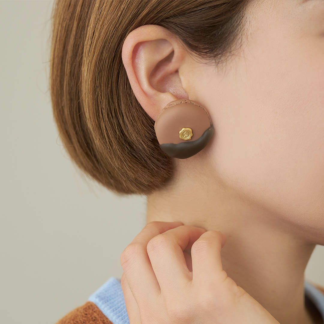 バレエコア マカロン ブラウン  ピアス