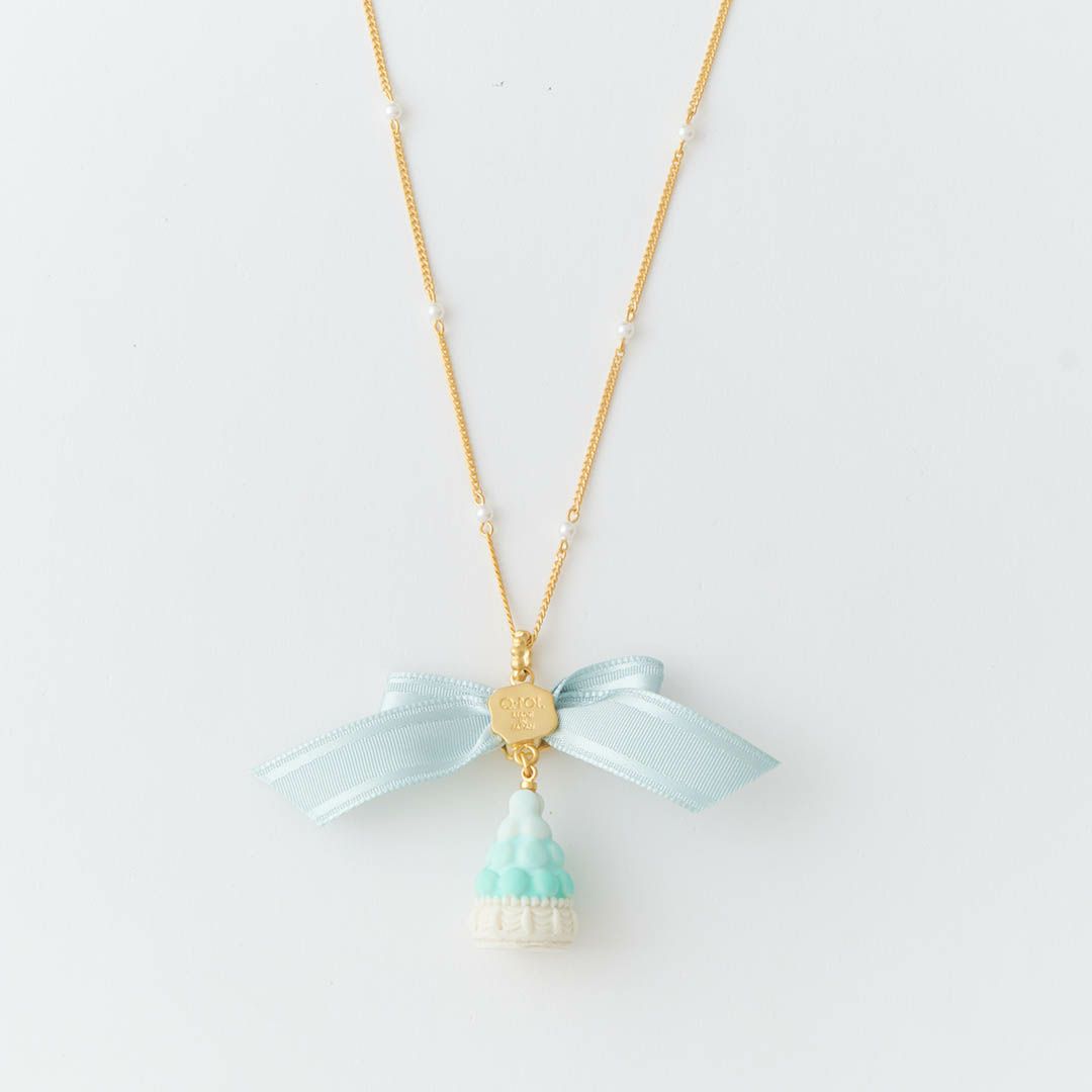 バレエコア パール リボン リボン ネックレス ミントグリーン