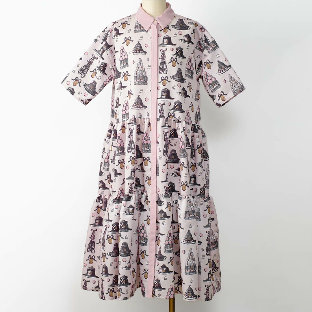 バレエコア　ピンク　シャツワンピース