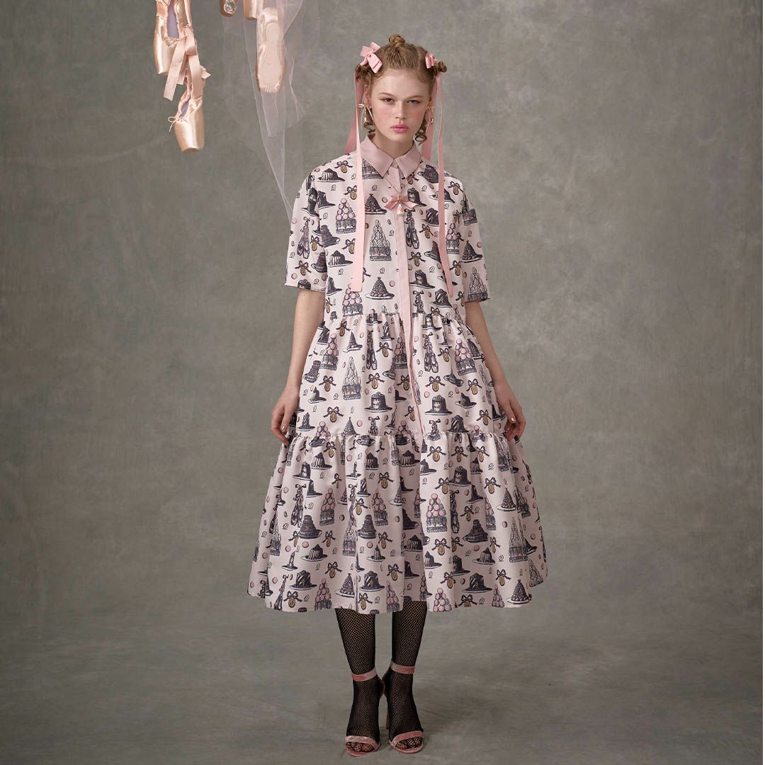 バレエコア　ピンク　シャツワンピース