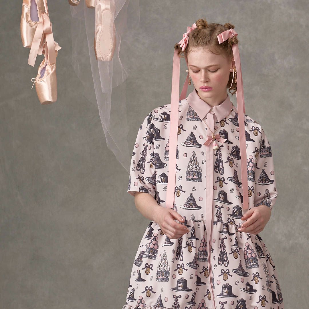 バレエコア　ピンク　シャツワンピース