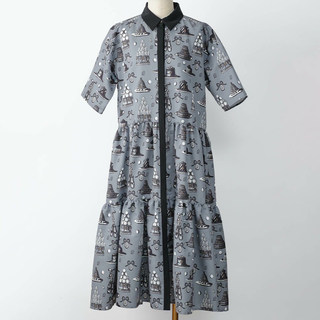 バレエコア　グレー　シャツワンピース