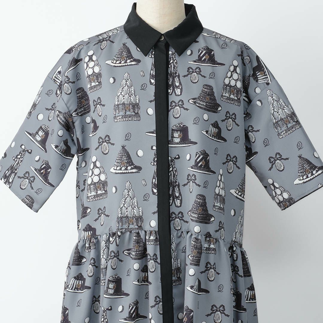 バレエコア　グレー　シャツワンピース