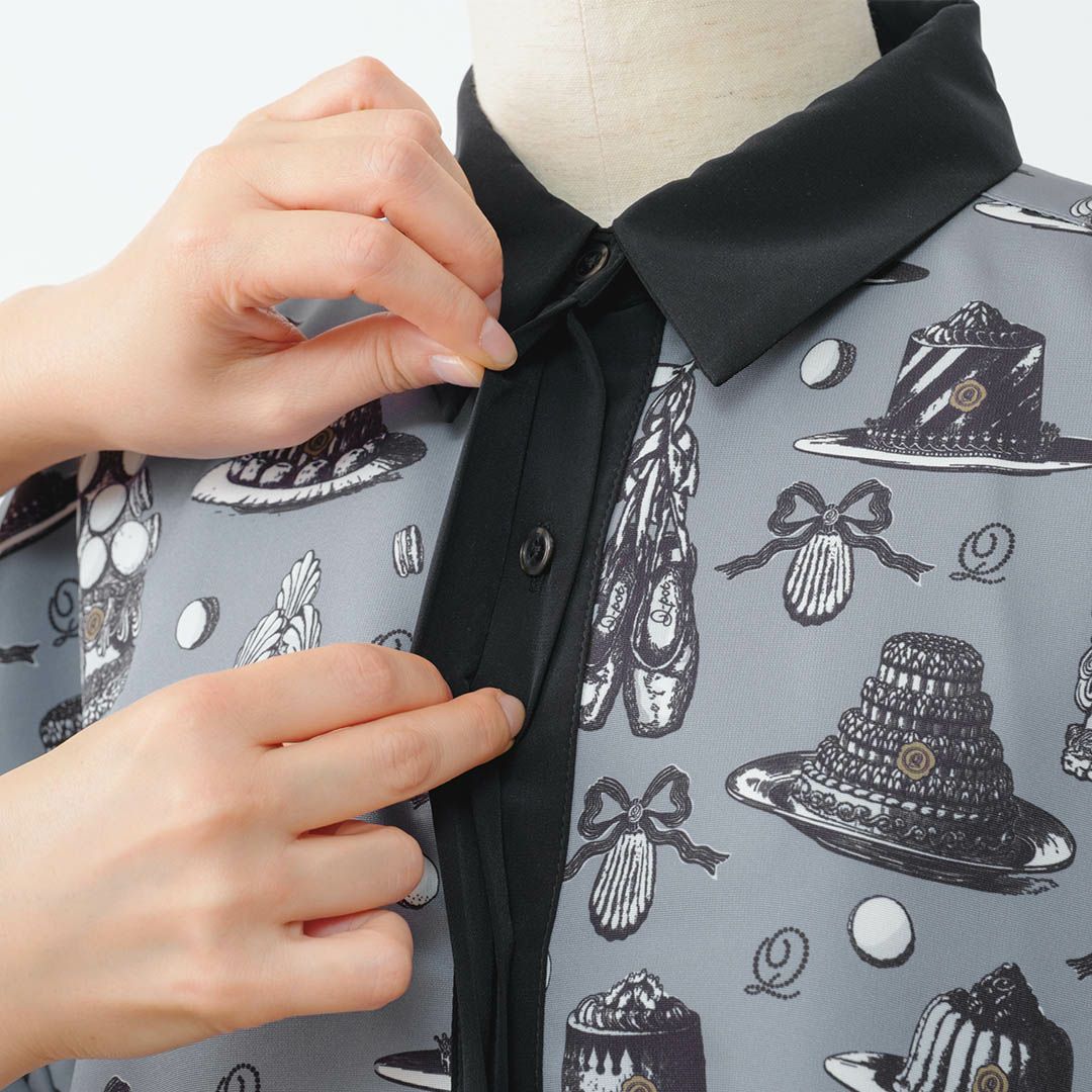 バレエコア　グレー　シャツワンピース