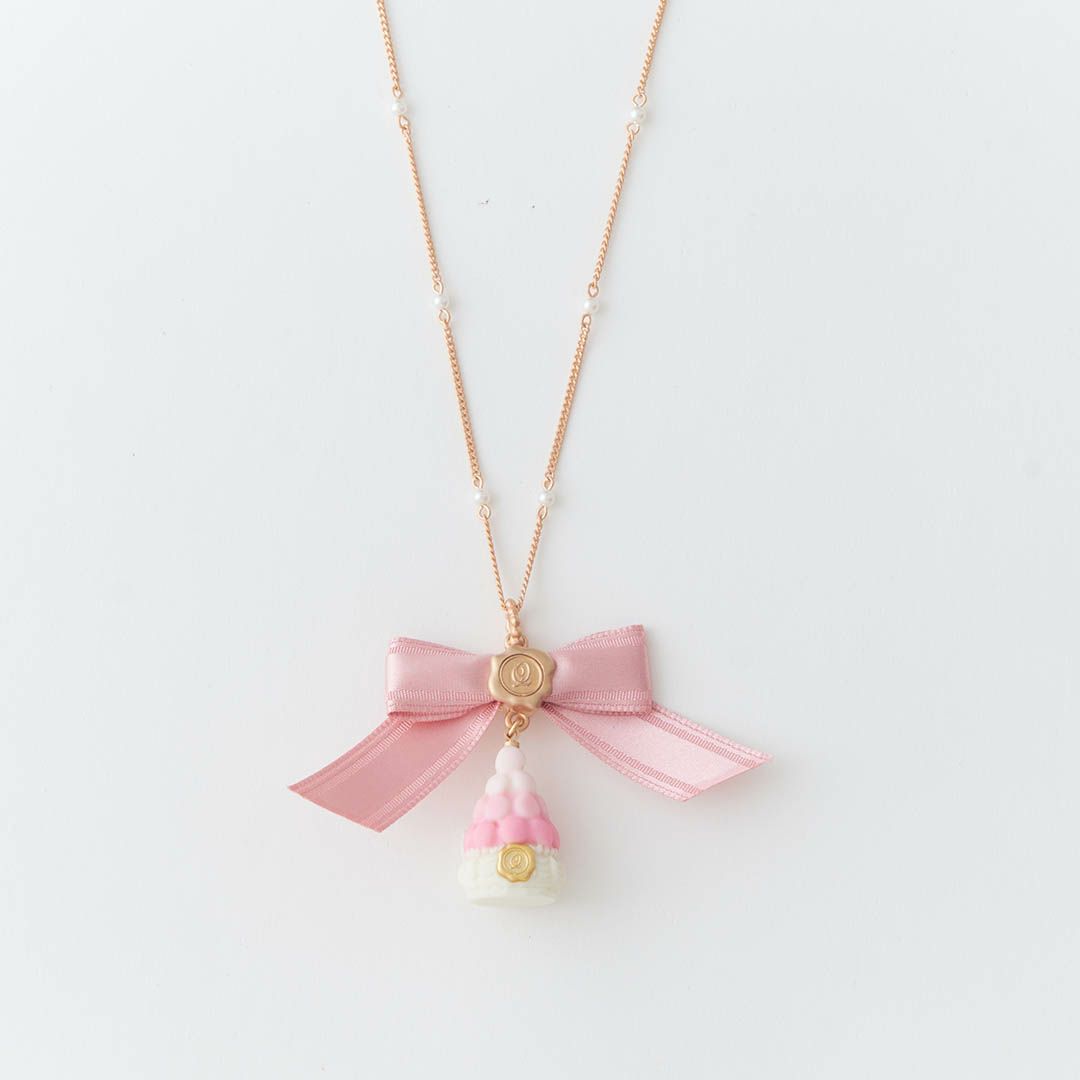 バレエコア パール リボン リボン ネックレス ピンク
