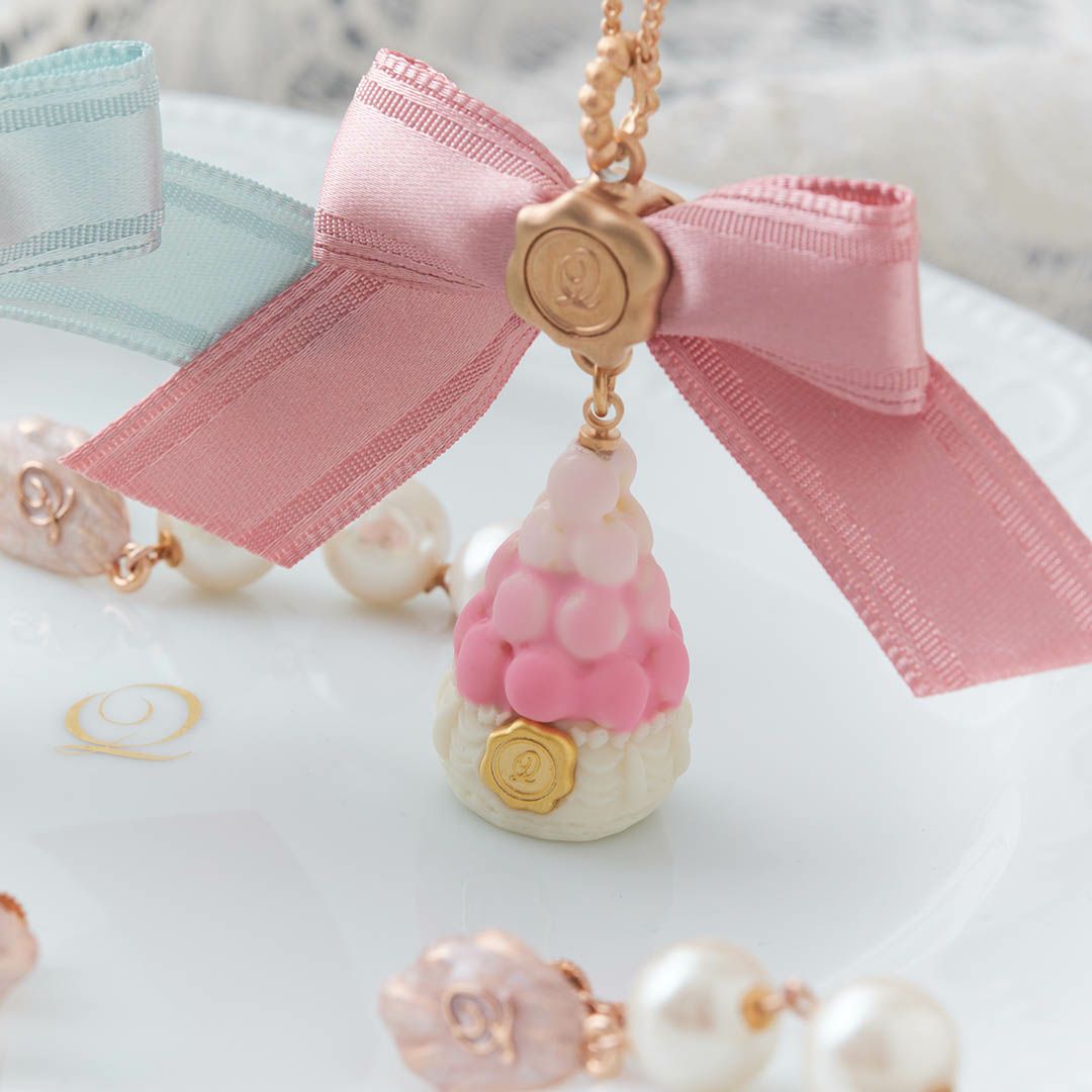 バレエコア パール リボン リボン ネックレス ピンク